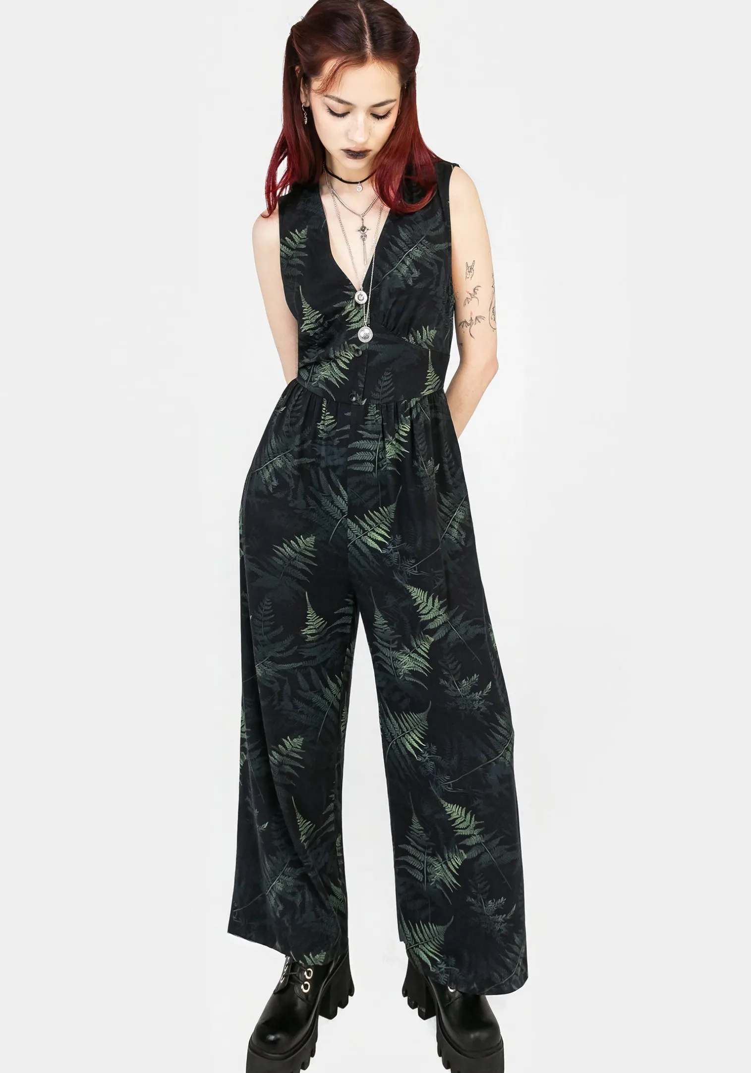 Fernery Sleeveless Button Up Jumpsuit