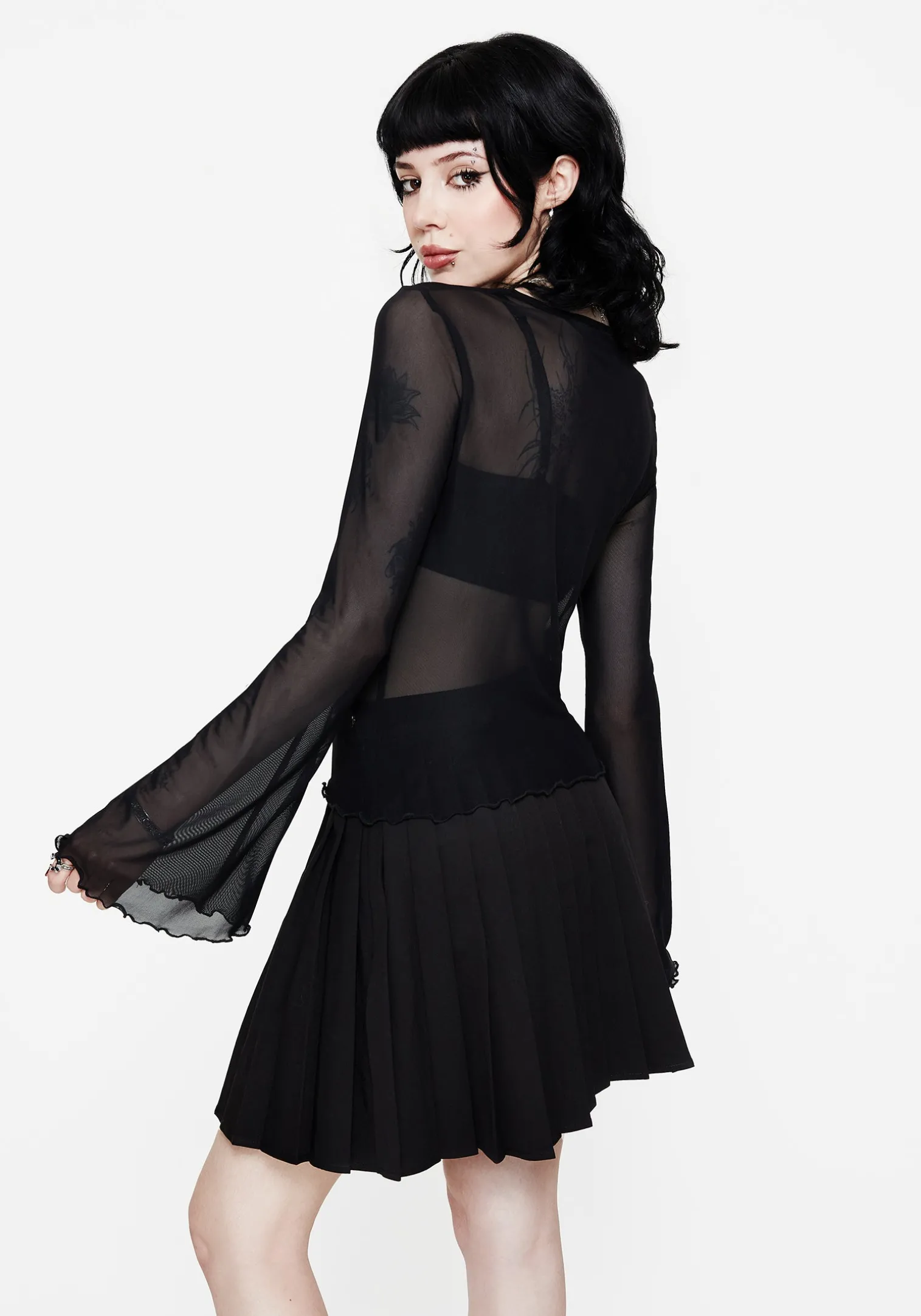 Flavia Mesh Fluted Long Sleeve Top