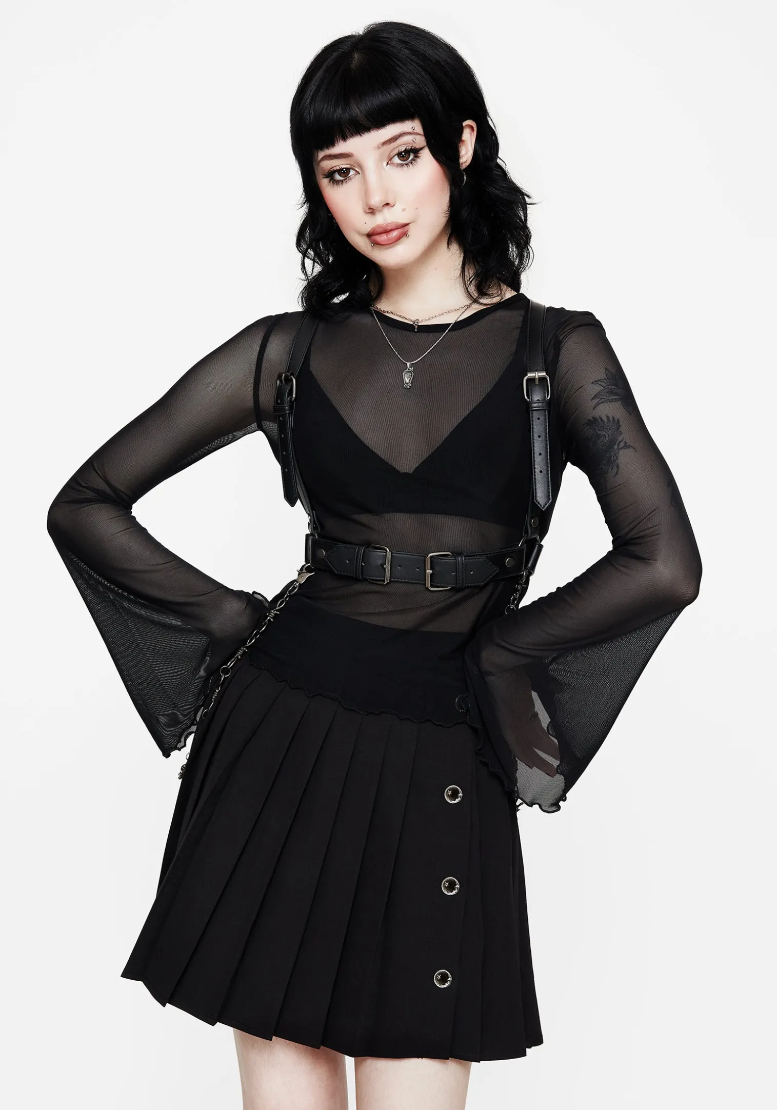 Flavia Mesh Fluted Long Sleeve Top