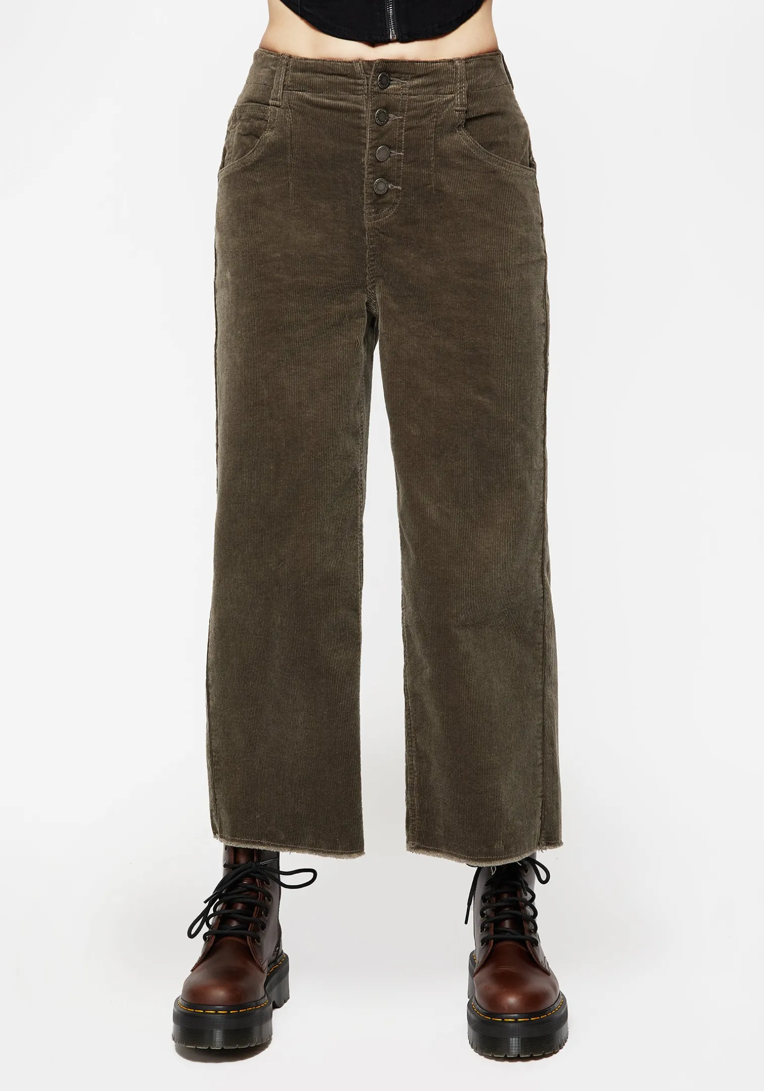 Foster Wide Leg Cord Crop Jeans - Green