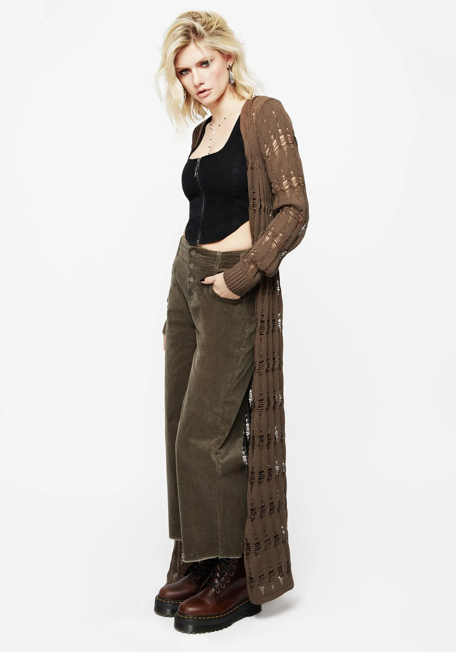 Foster Wide Leg Cord Crop Jeans - Green