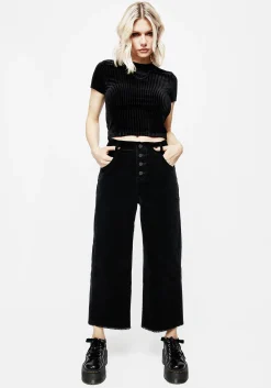 Foster Wide Leg Cord Crop Jeans - Black