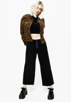 Foster Wide Leg Cord Crop Jeans - Black