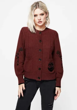 Foxfire Embroidered Cable Knit Cardigan