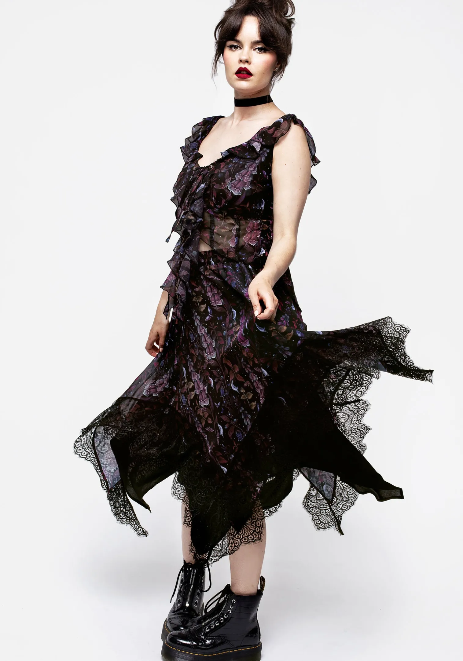 Foxglove Chiffon Handkerchief Hem Skirt