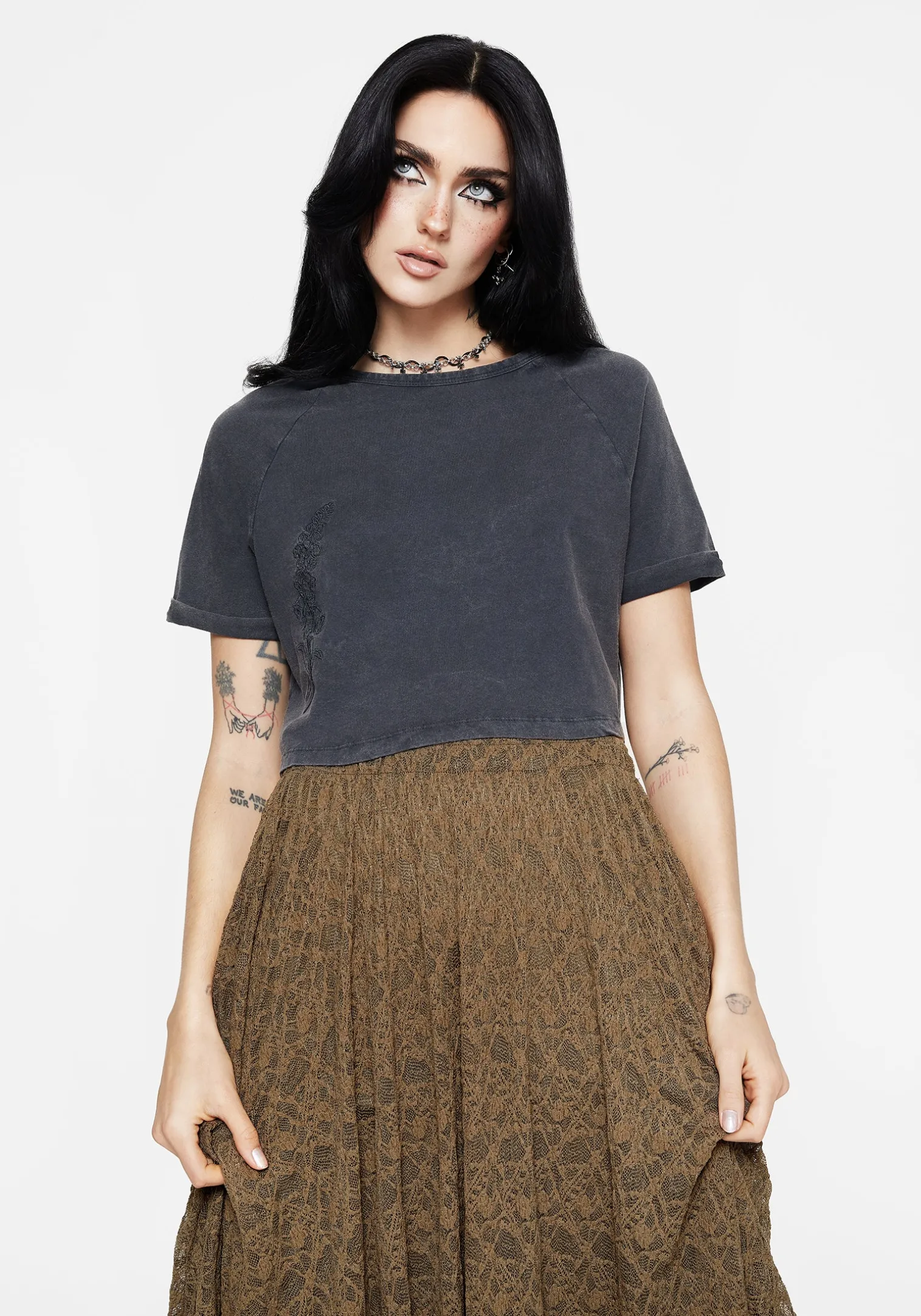 Foxglove Cotton Embroidered Boxy Crop Tee