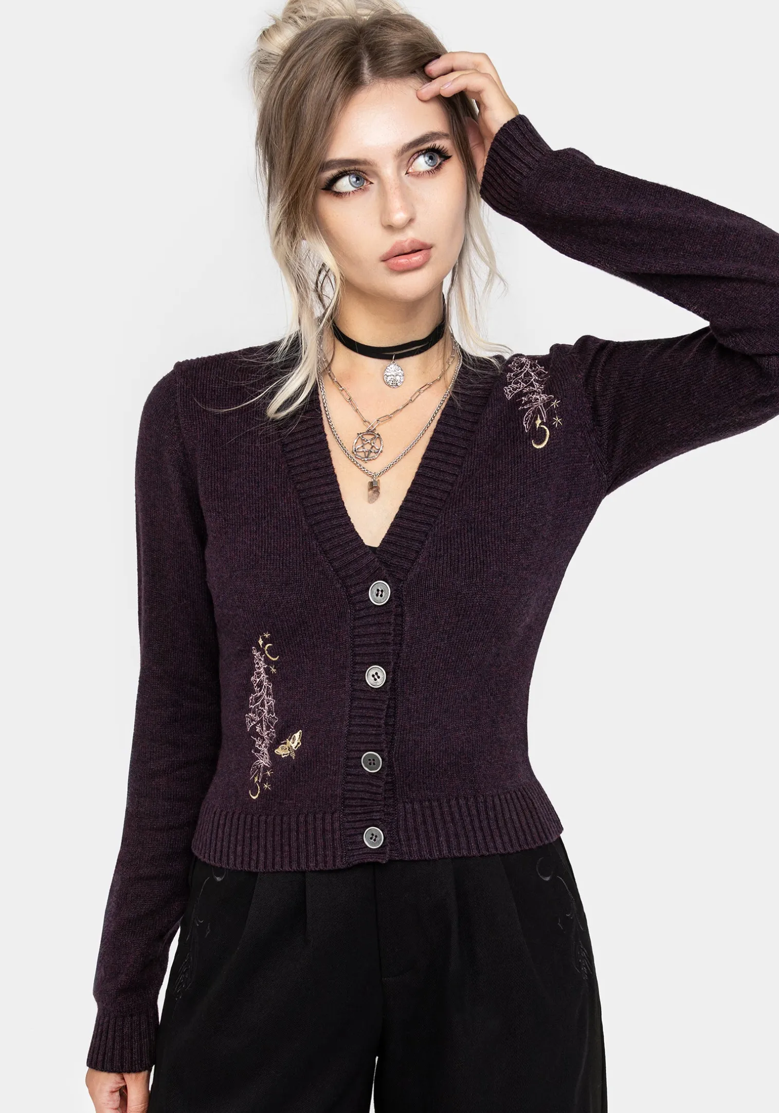 Foxglove Embroidered Knit Cardigan