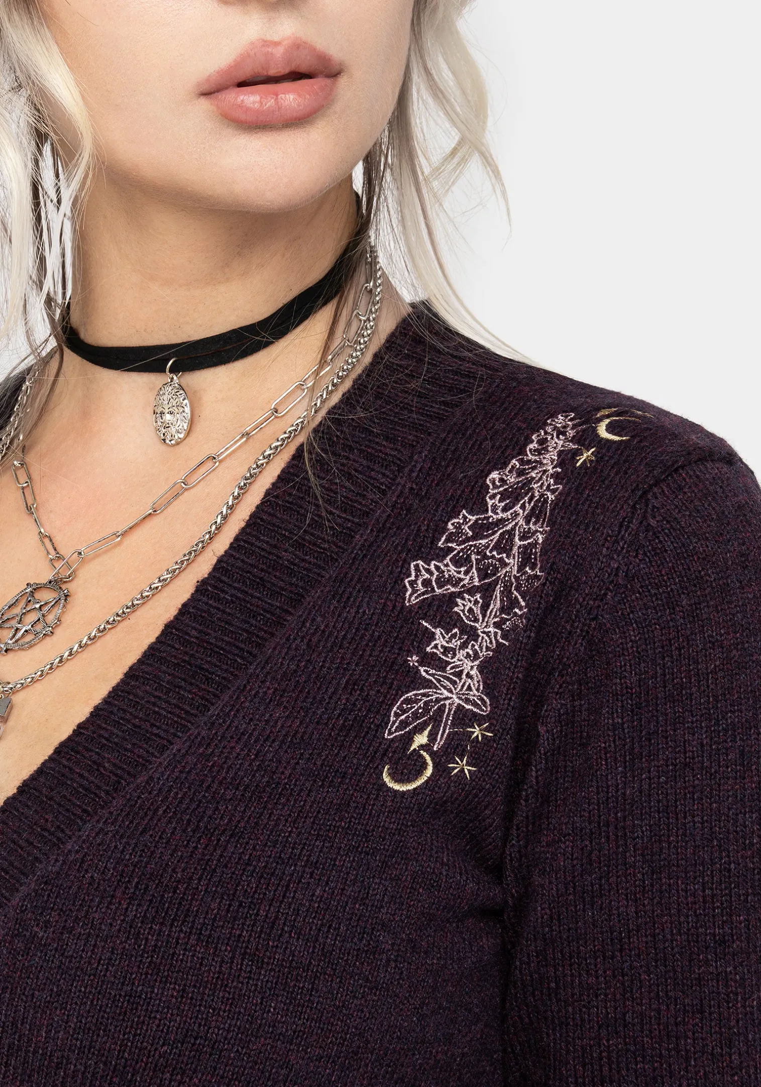 Foxglove Embroidered Knit Cardigan