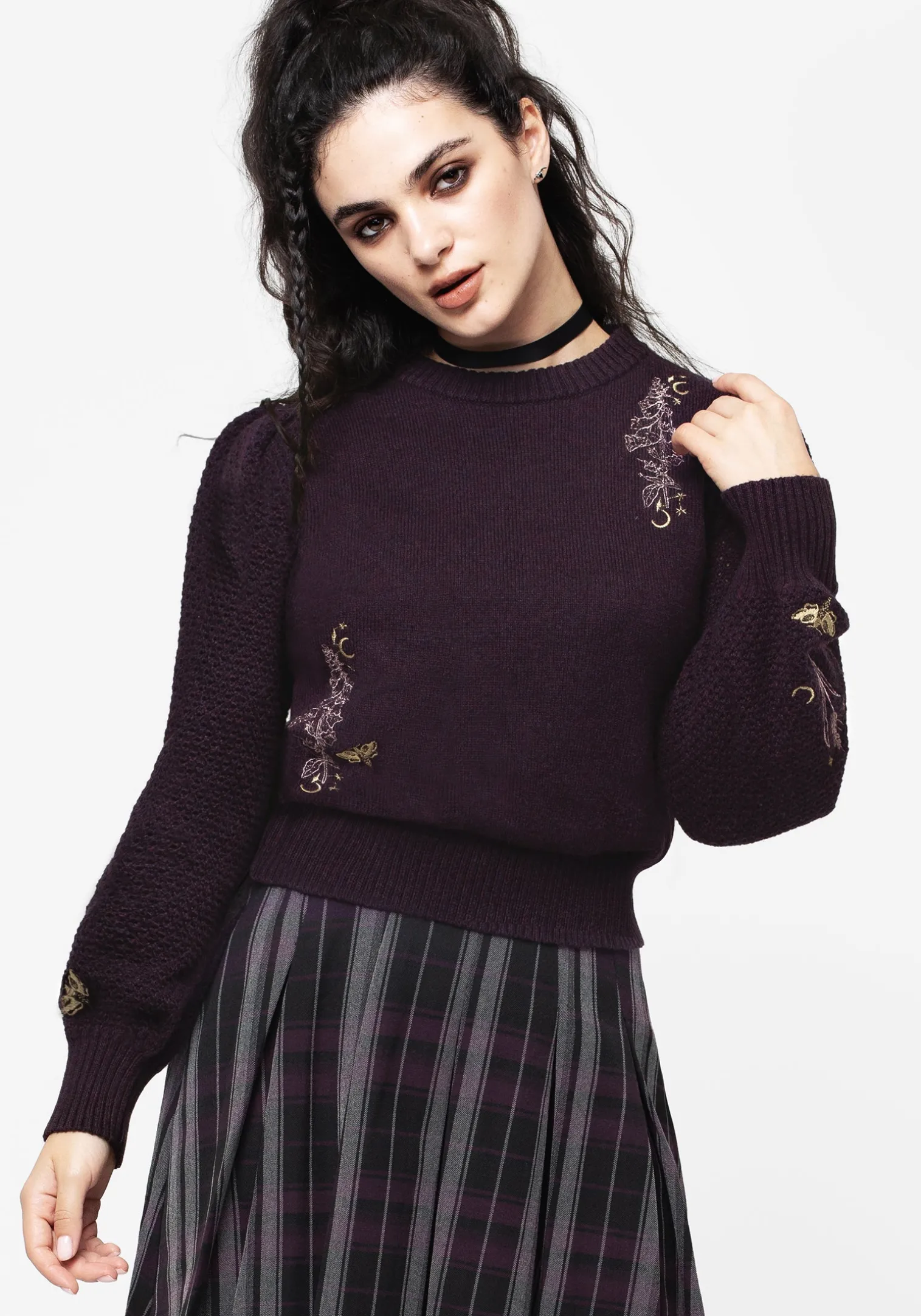 Foxglove Embroidered Knit Sweater
