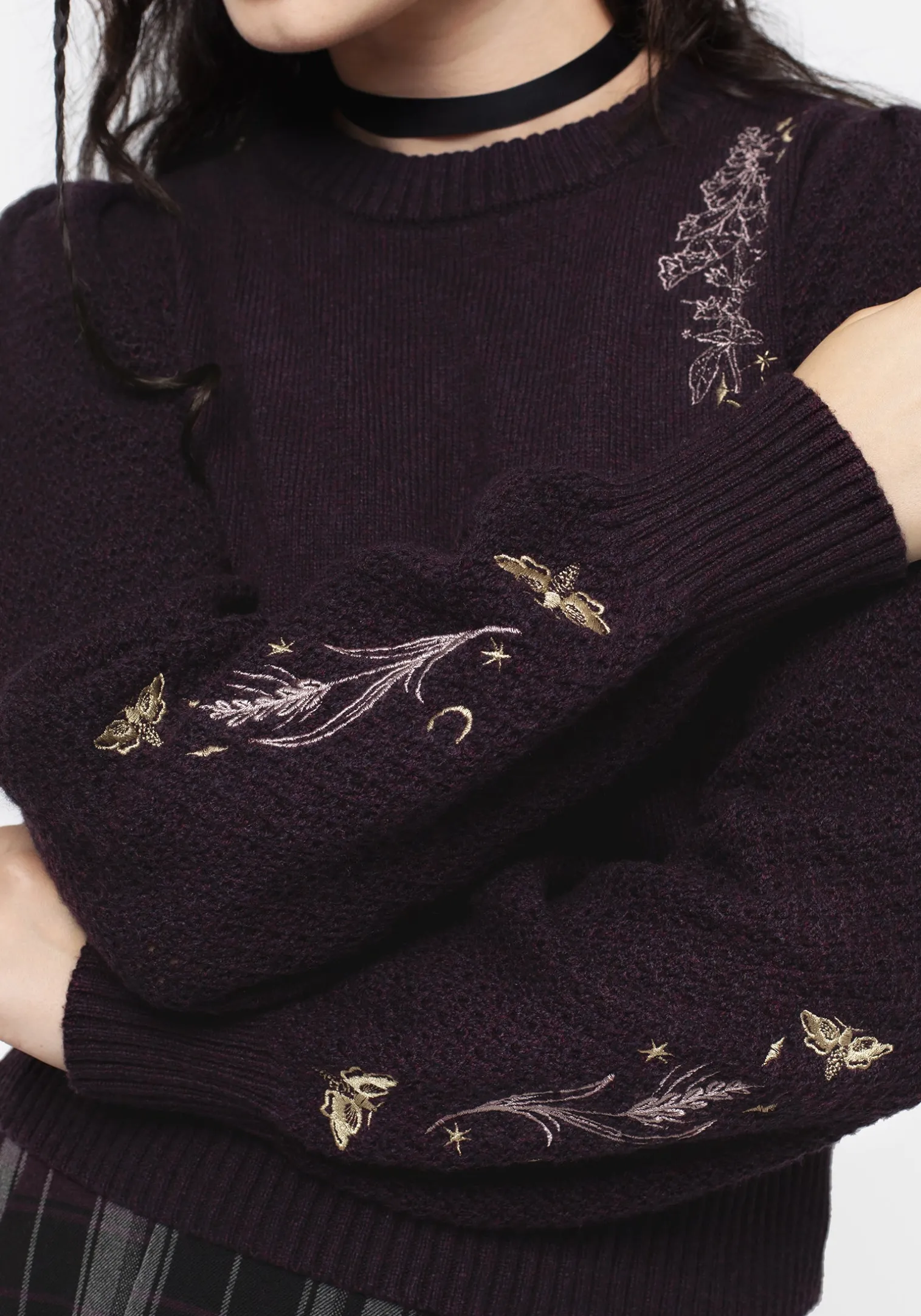 Foxglove Embroidered Knit Sweater