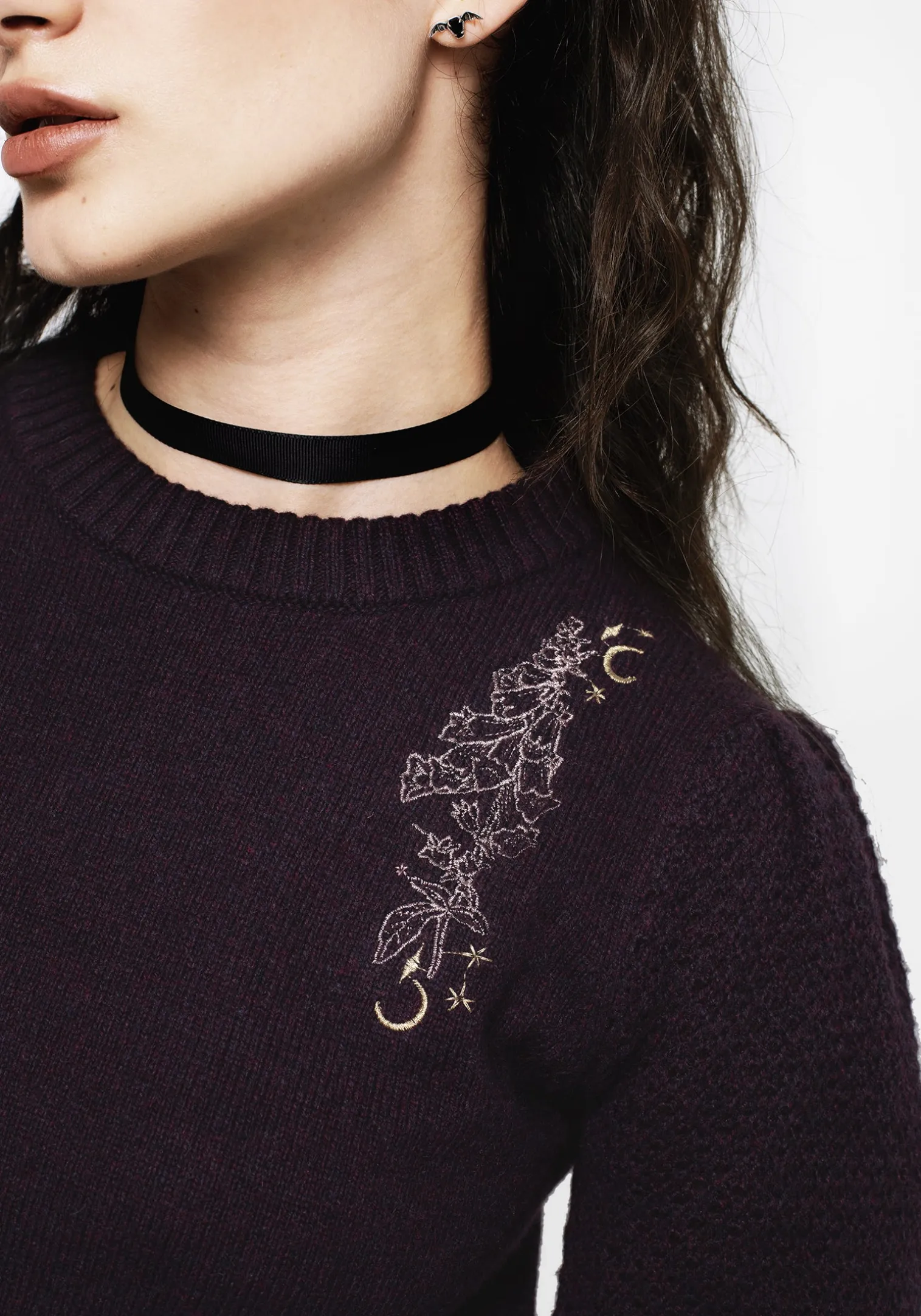 Foxglove Embroidered Knit Sweater
