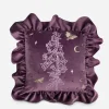 Foxglove Embroidered Velour Ruffle Cushion