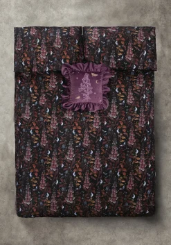 Foxglove Embroidered Velour Ruffle Cushion