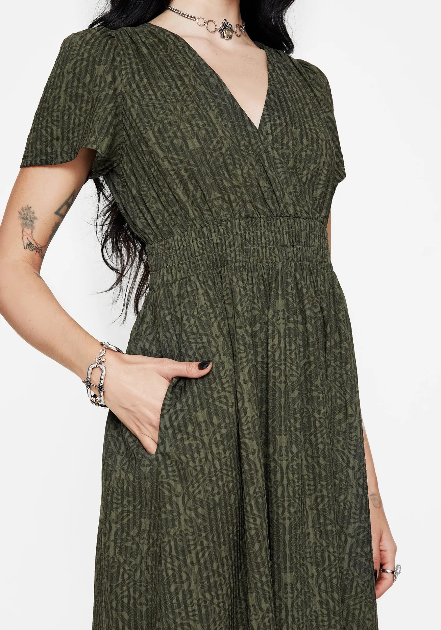 Francesca Dragon Printed Wrap Over Midaxi Dress