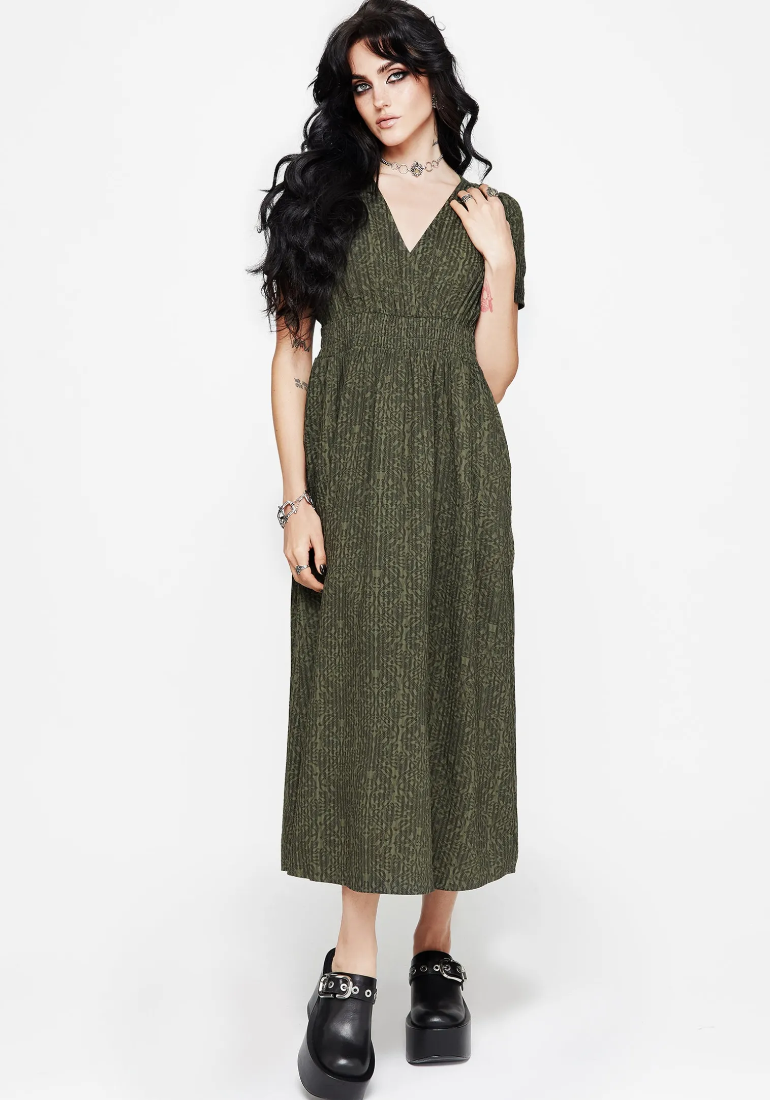 Francesca Dragon Printed Wrap Over Midaxi Dress