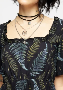 Frond Print Ruffle Shirred Mini Dress