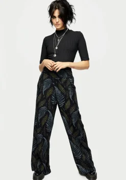 Frond Print Wide Leg Smocked Trouser