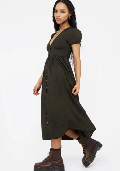 Gladys Button Up Midi Dress - Green