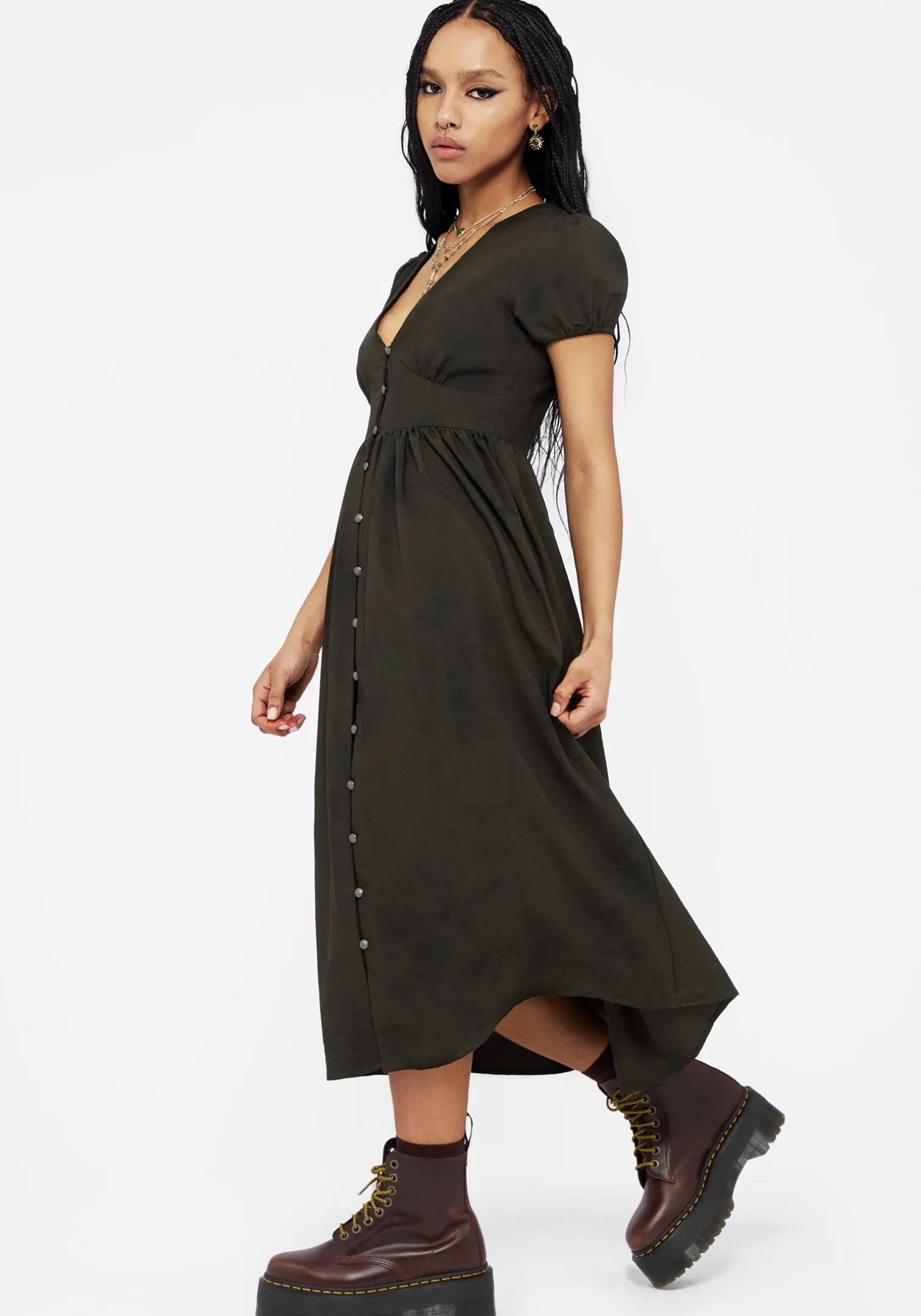Gladys Button Up Midi Dress - Green