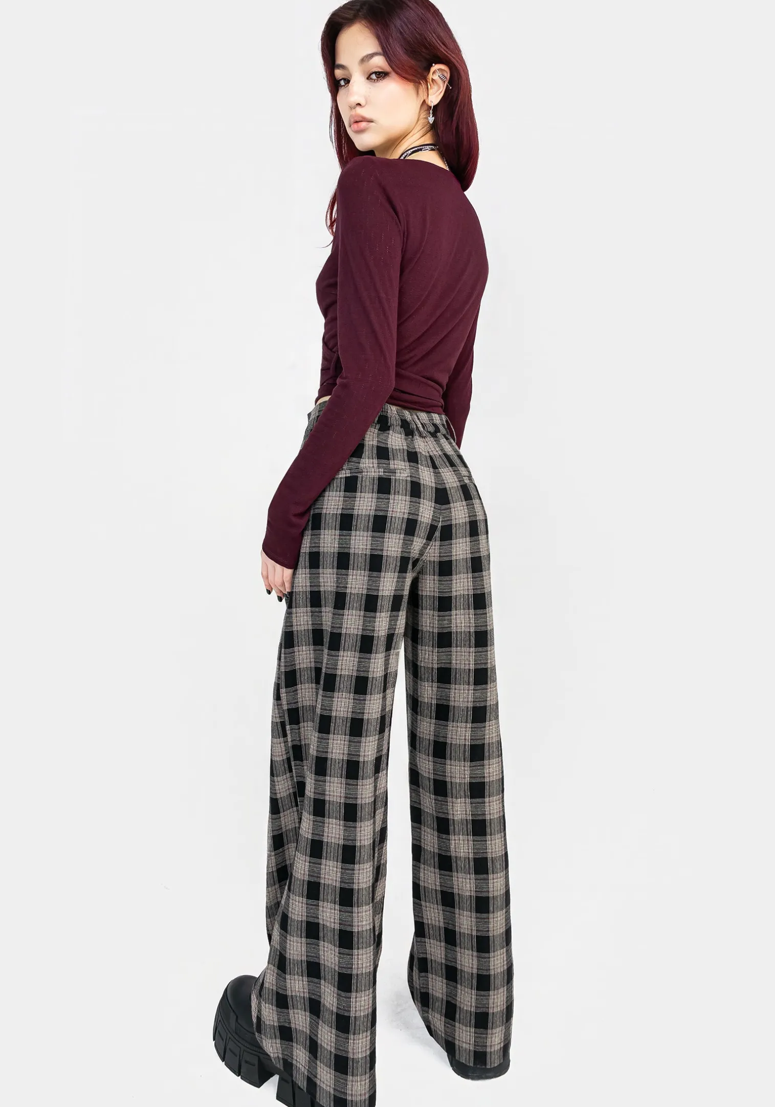 Glenda Wide Leg Check Trousers