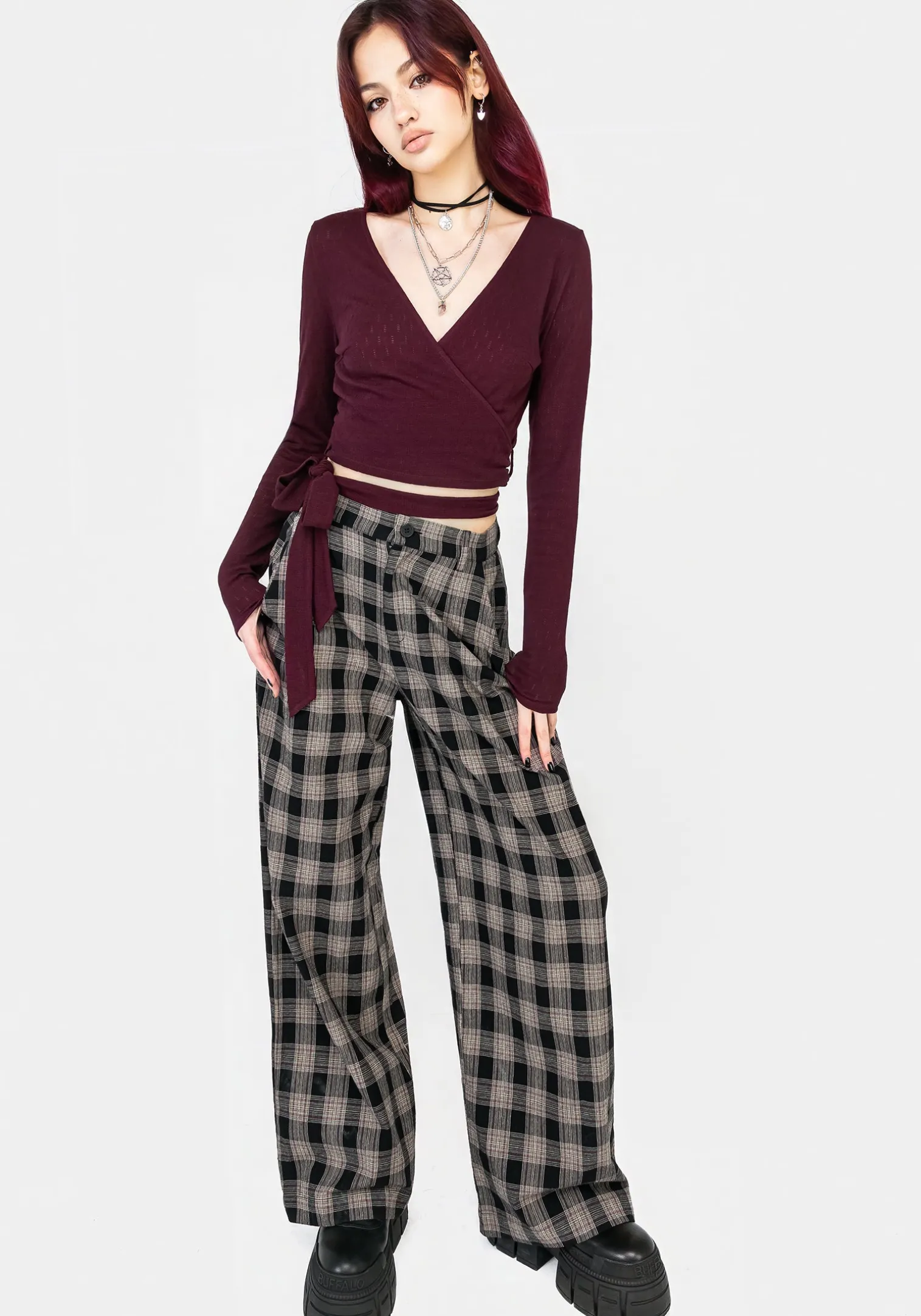 Glenda Wide Leg Check Trousers