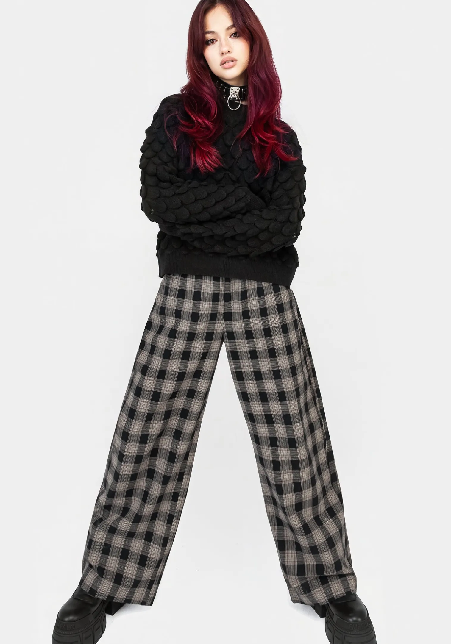 Glenda Wide Leg Check Trousers