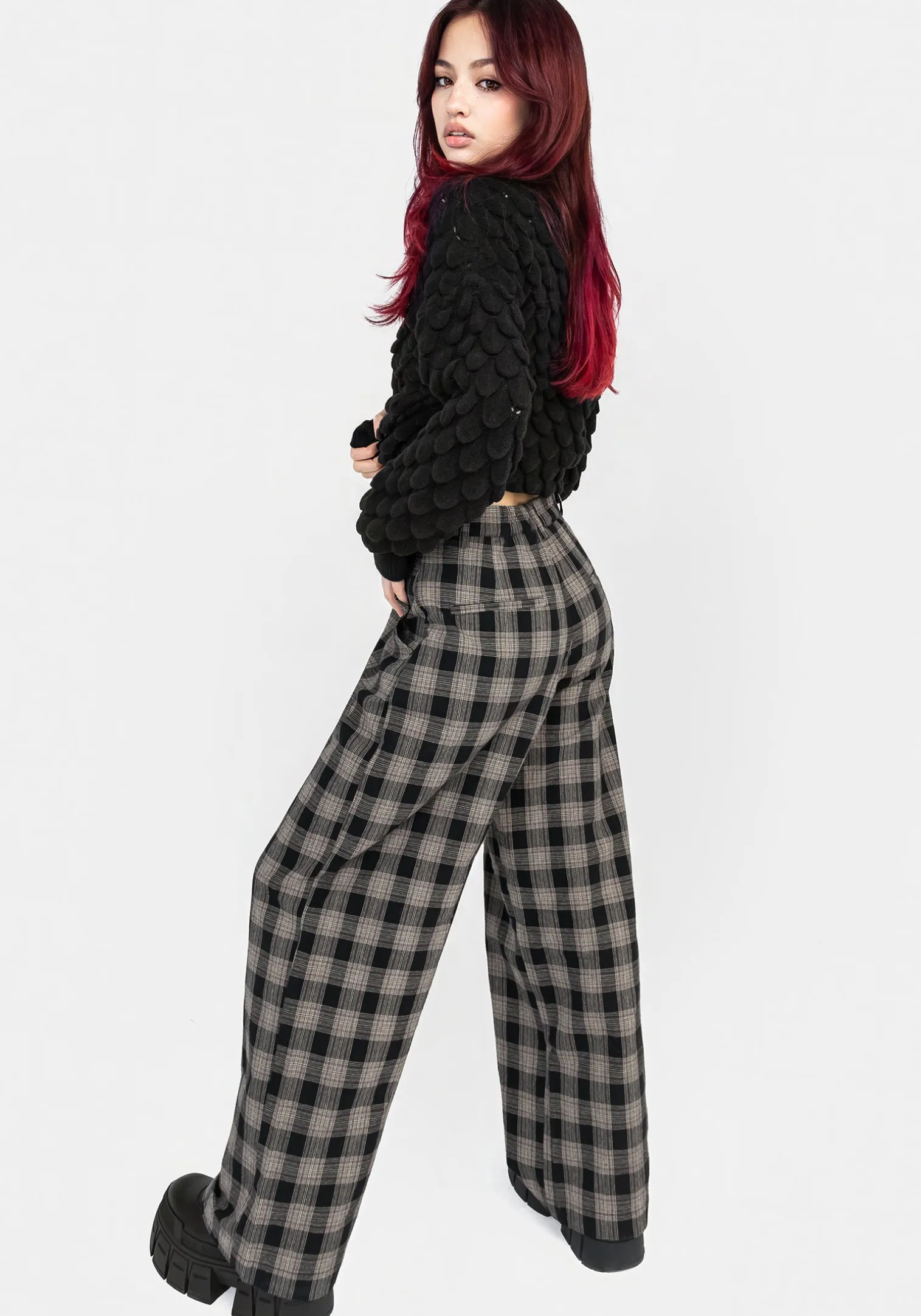 Glenda Wide Leg Check Trousers