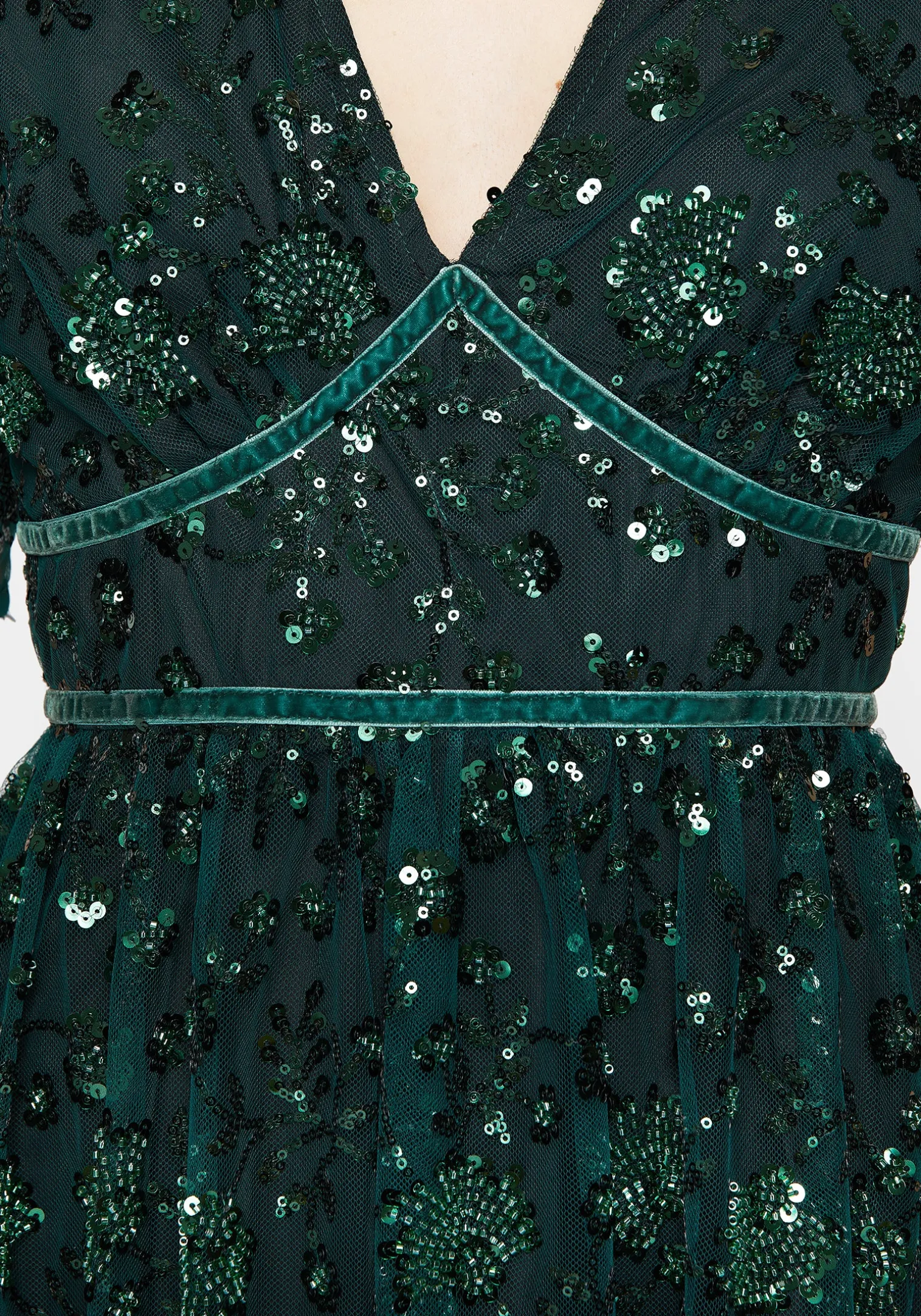 Glimmer Embroidered Sequin Lace Angel Sleeve Midaxi Dress