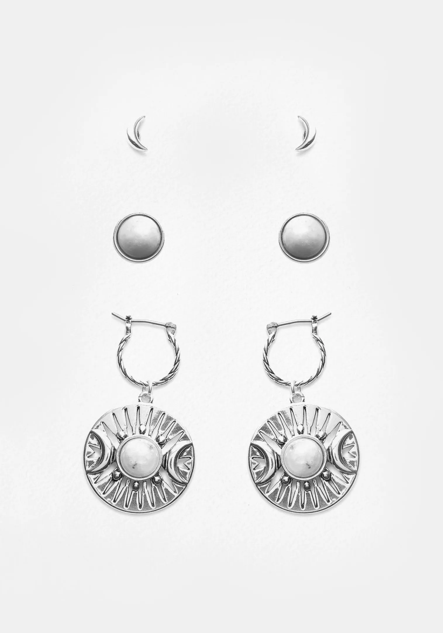 Goddess Triple Moon Moonstone Ear Stud Pack