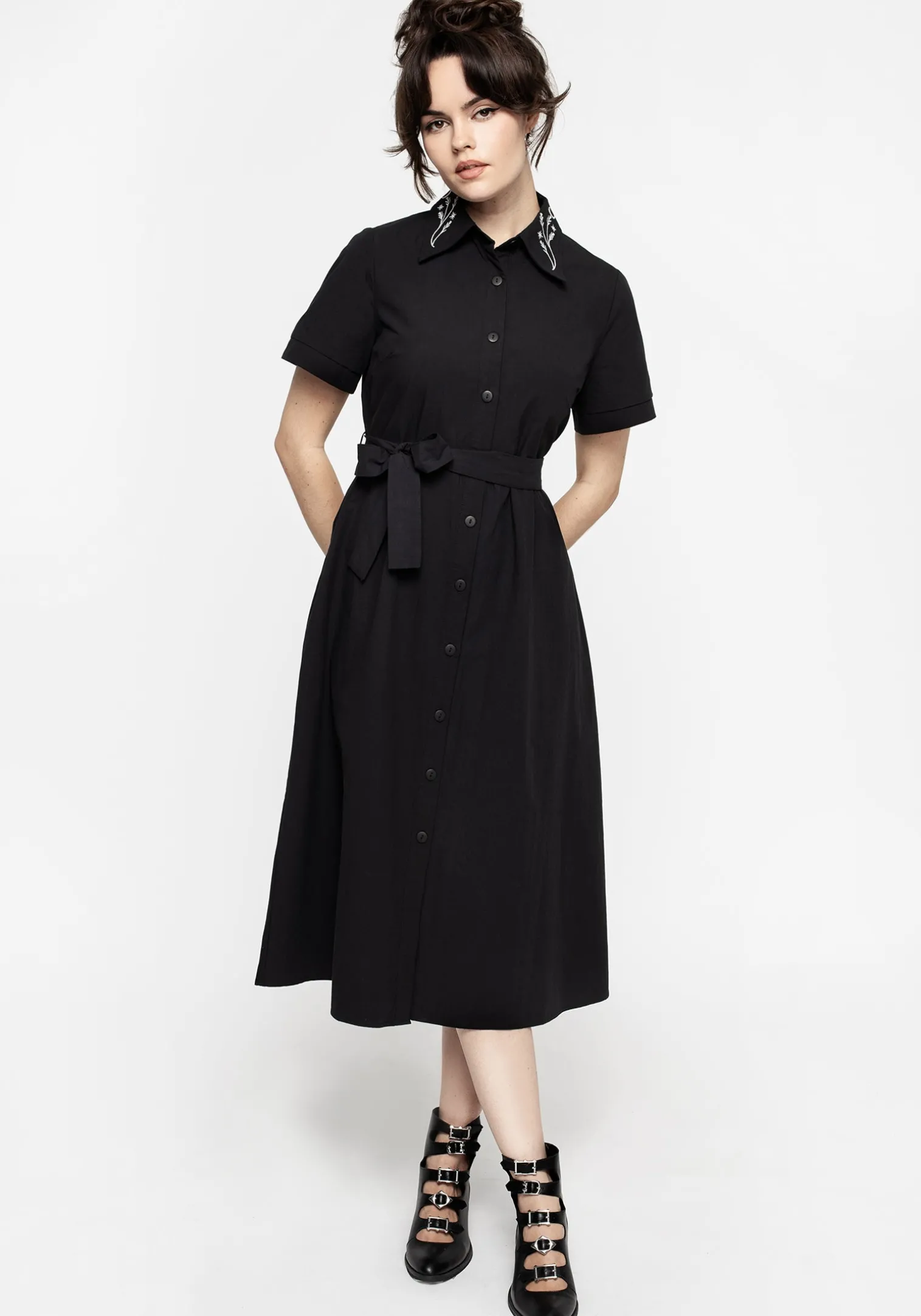 Goodfellow Embroidered Collar Midi Shirt Dress