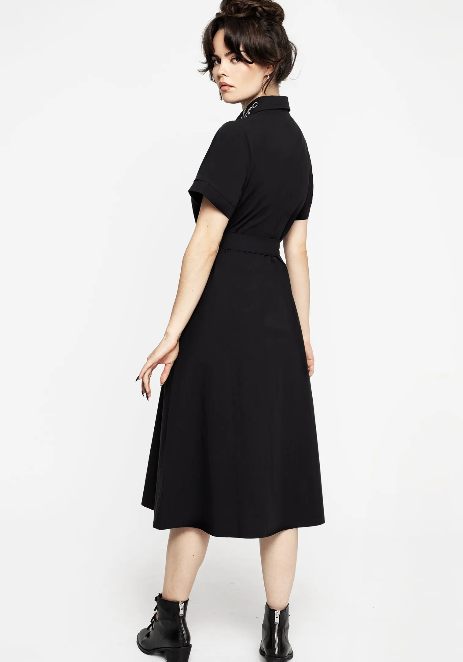 Goodfellow Embroidered Collar Midi Shirt Dress