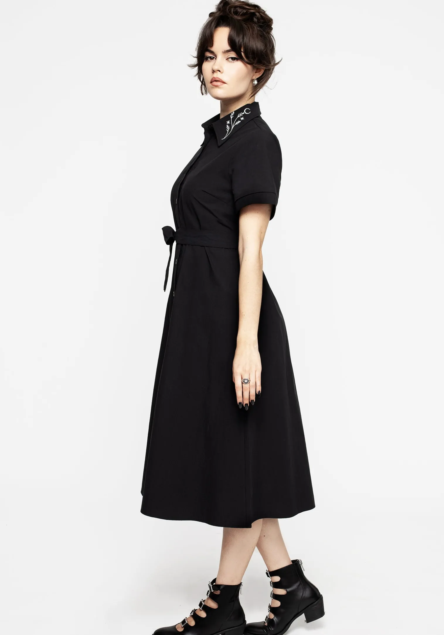 Goodfellow Embroidered Collar Midi Shirt Dress
