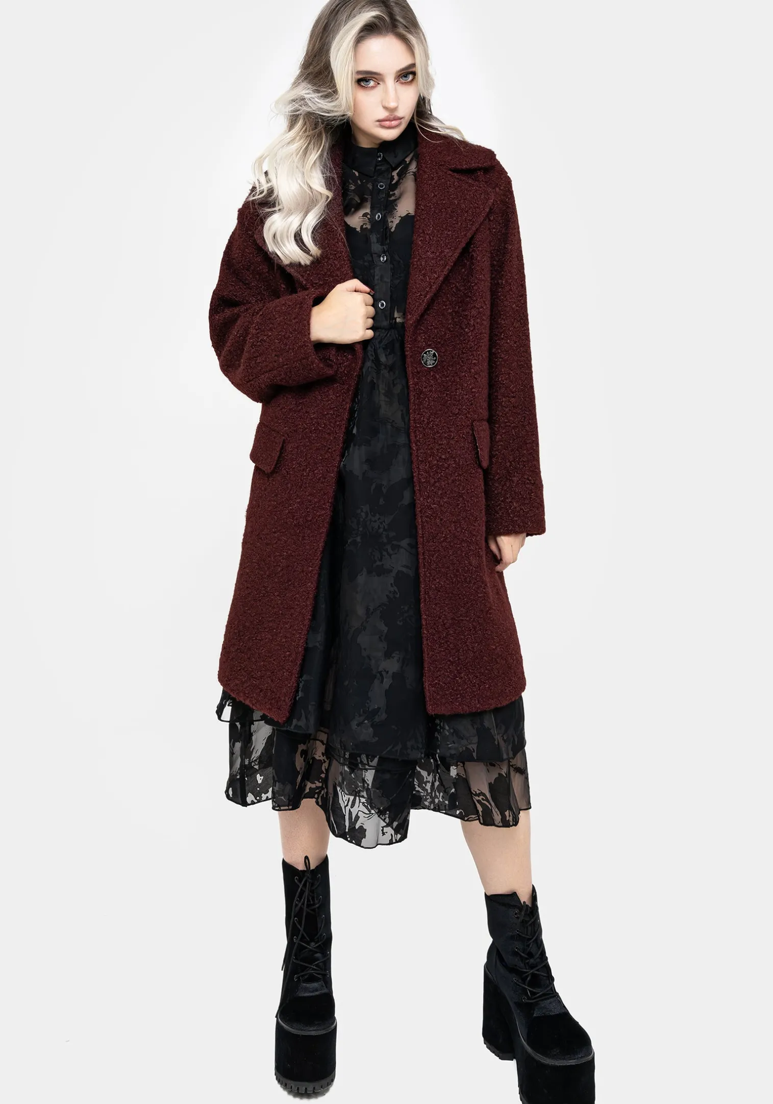 Gorgon Bouclé Oversized Coat - Red
