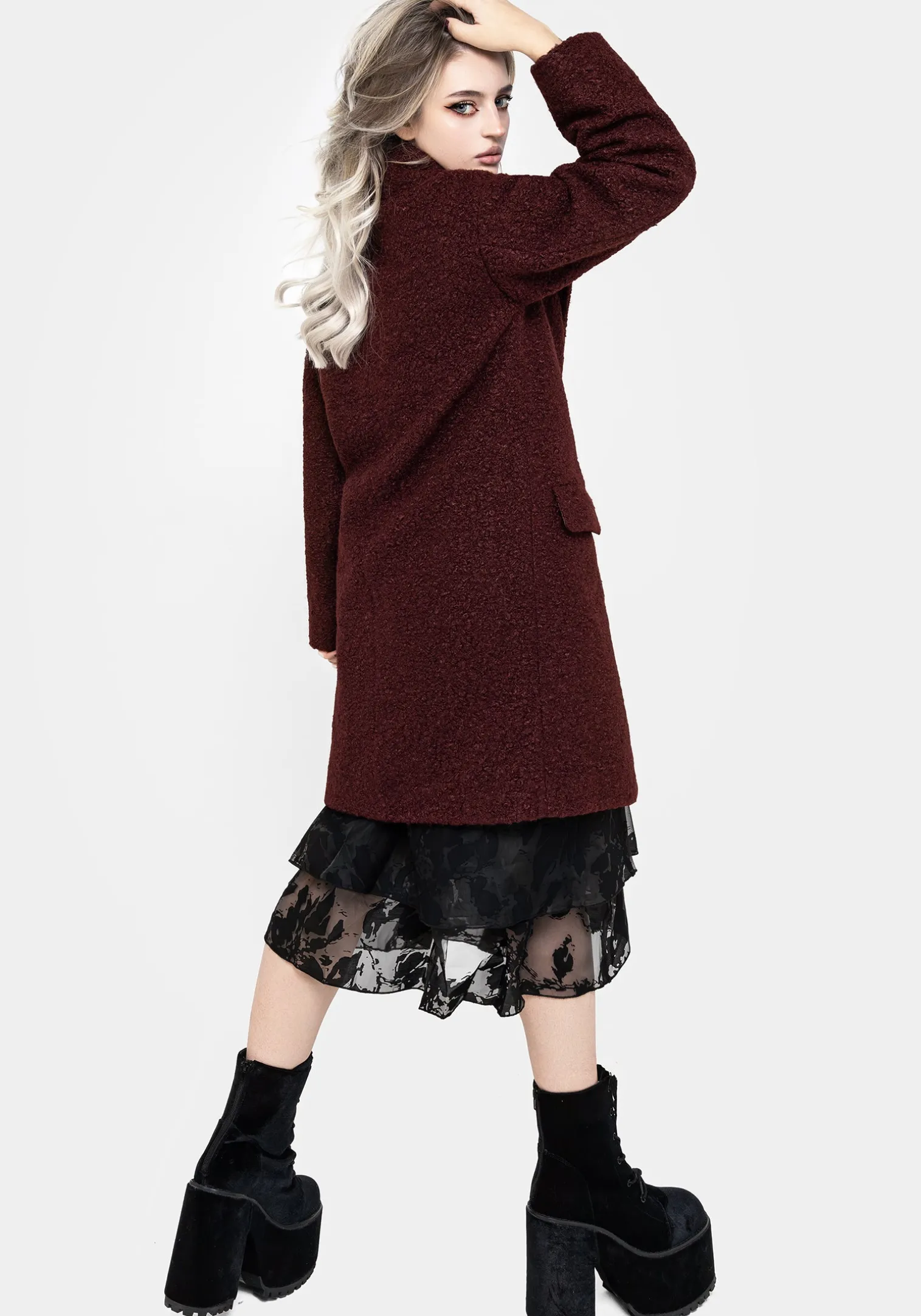 Gorgon Bouclé Oversized Coat - Red