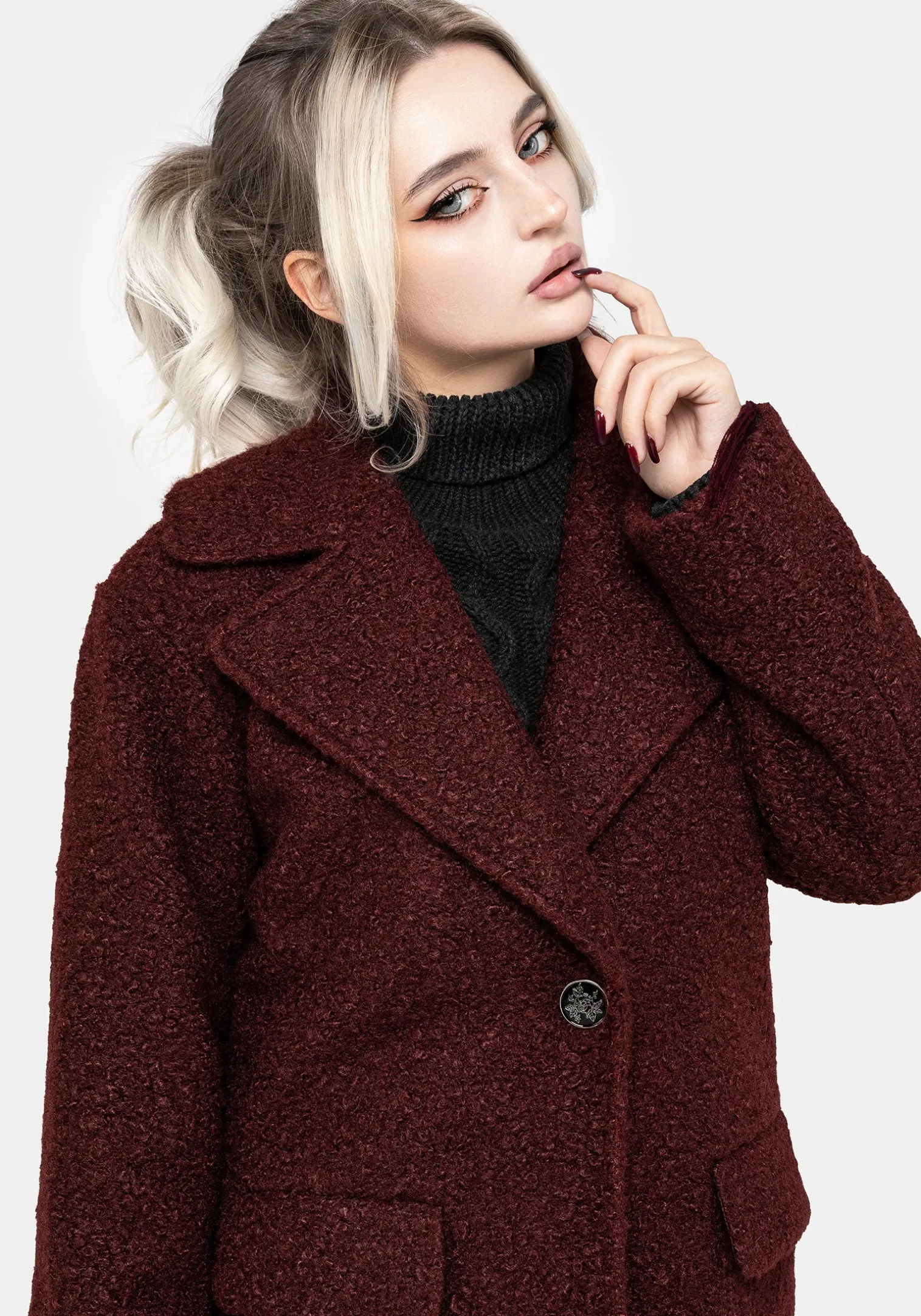 Gorgon Bouclé Oversized Coat - Red
