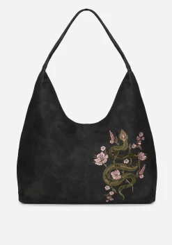 Gorgon Snake Embroidered Faux Suede Tote Bag