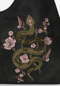 Gorgon Snake Embroidered Faux Suede Tote Bag
