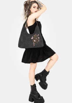 Gorgon Snake Embroidered Faux Suede Tote Bag