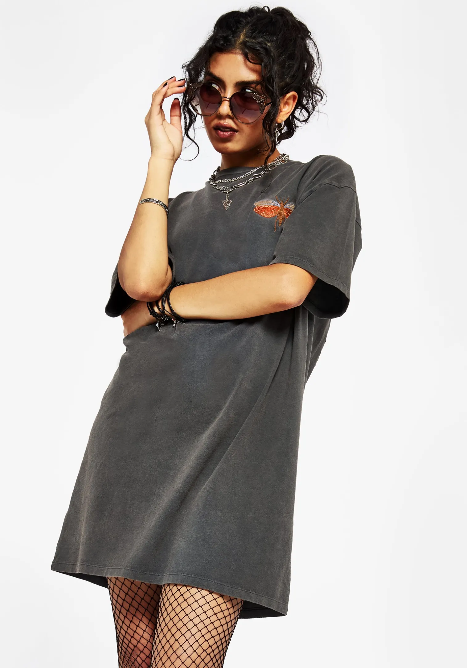 Griffinfly Cotton Embroidered Jersey Mini Tee Dress