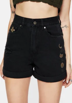 Griffinfly Embroidered Distressed Denim Shorts