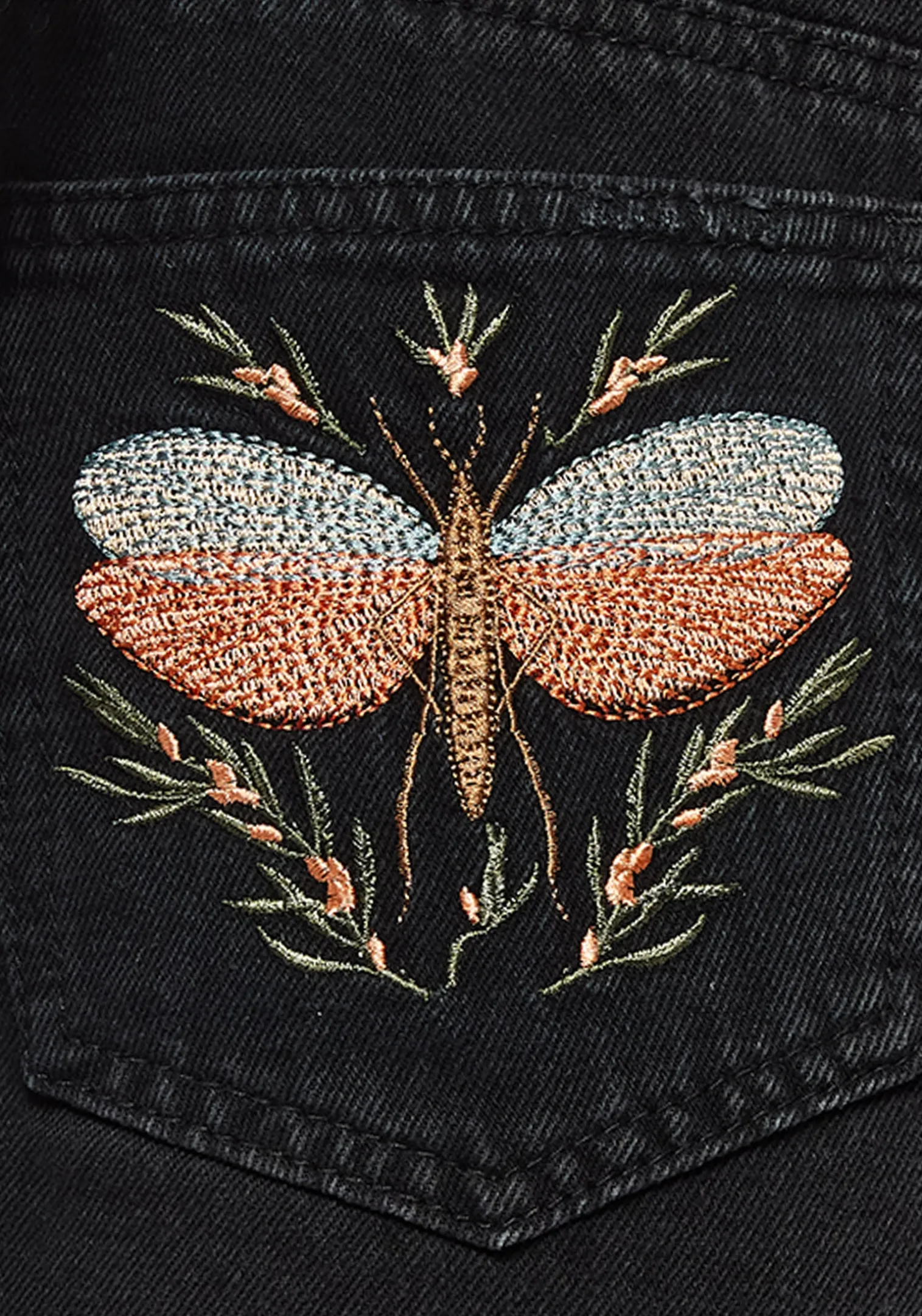 Griffinfly Embroidered Distressed Denim Shorts