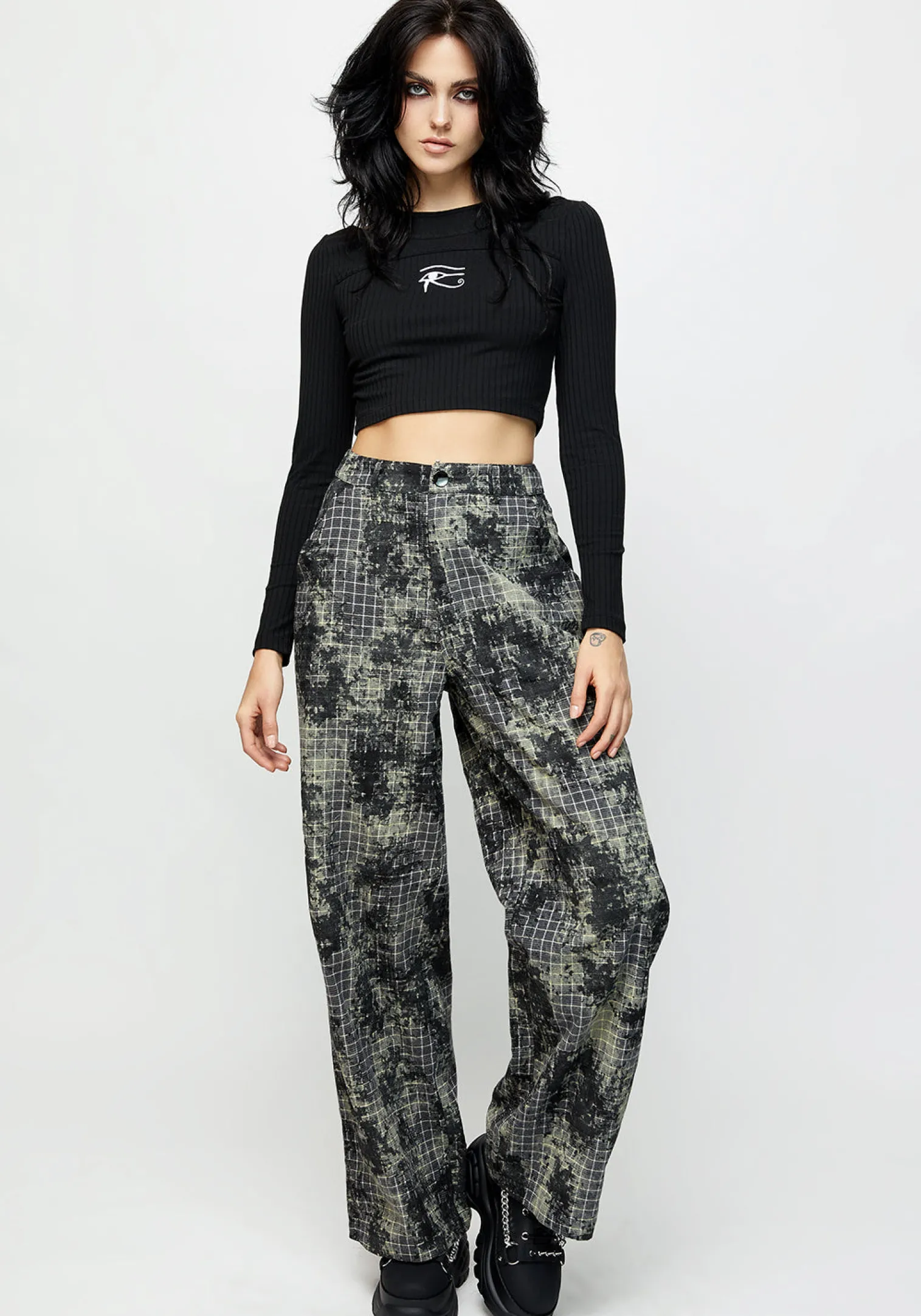 Grime Check Wide Leg Trousers