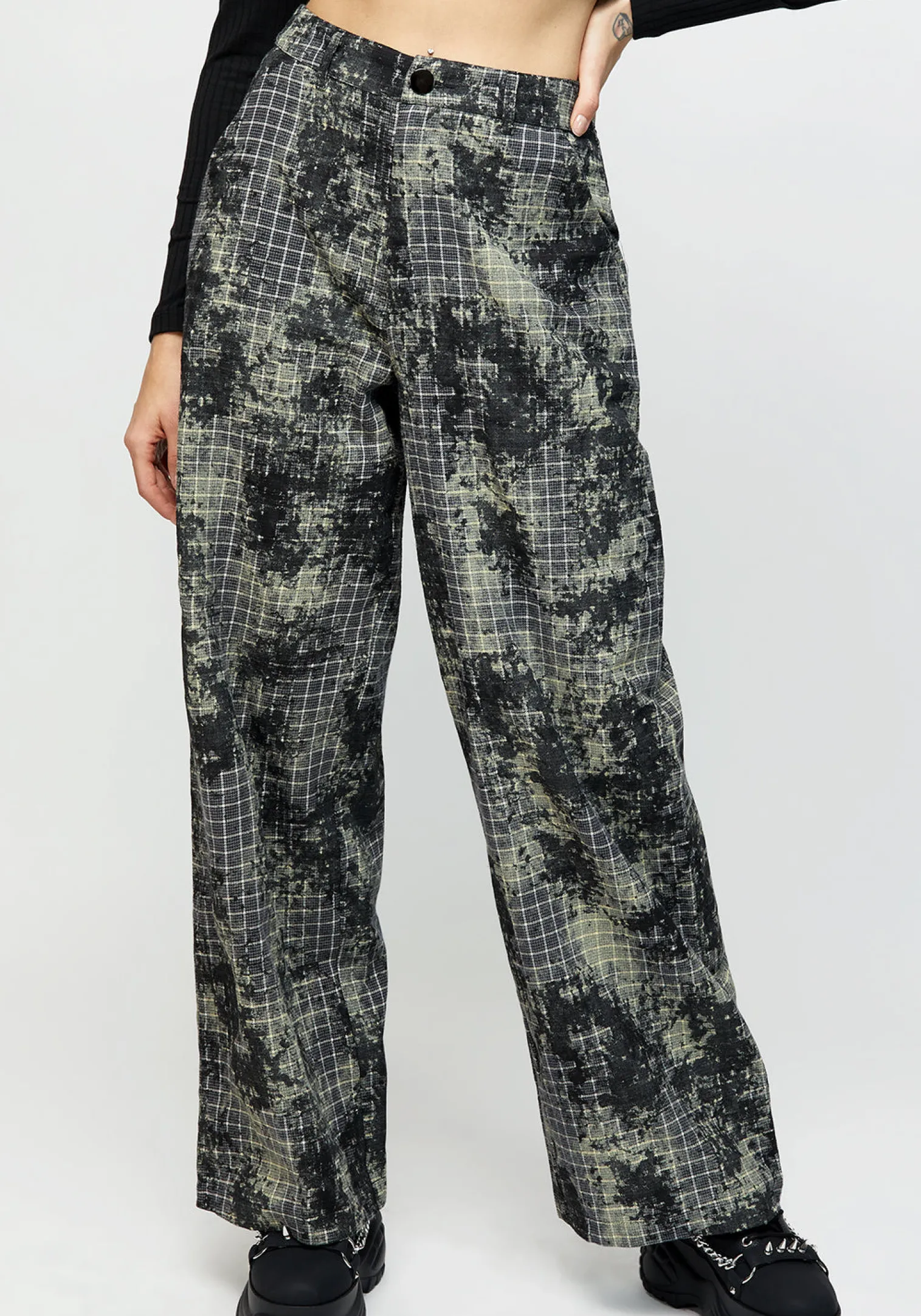 Grime Check Wide Leg Trousers