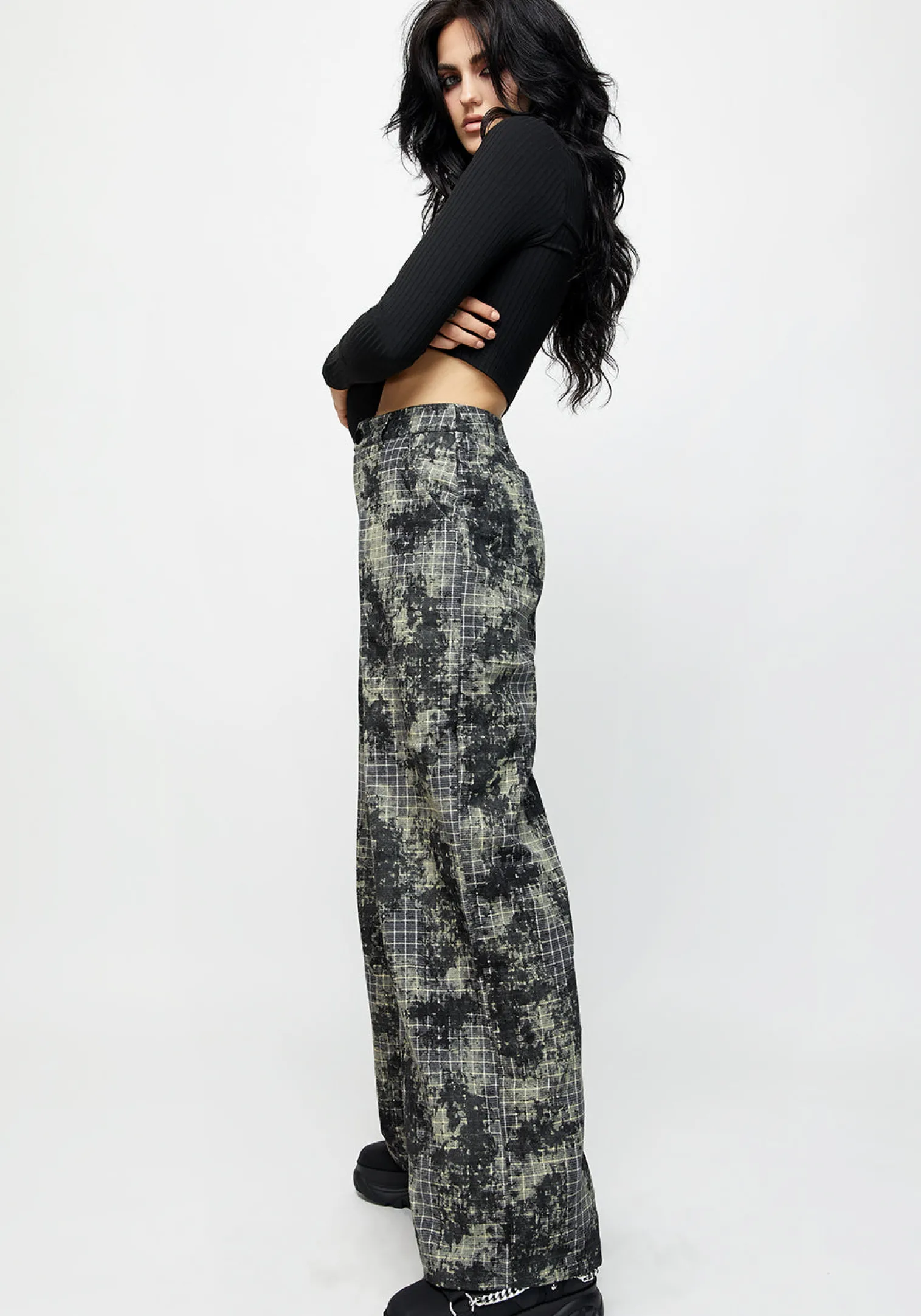 Grime Check Wide Leg Trousers