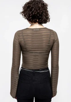Habundia Flared Sleeve Crop Top - Moss Stone