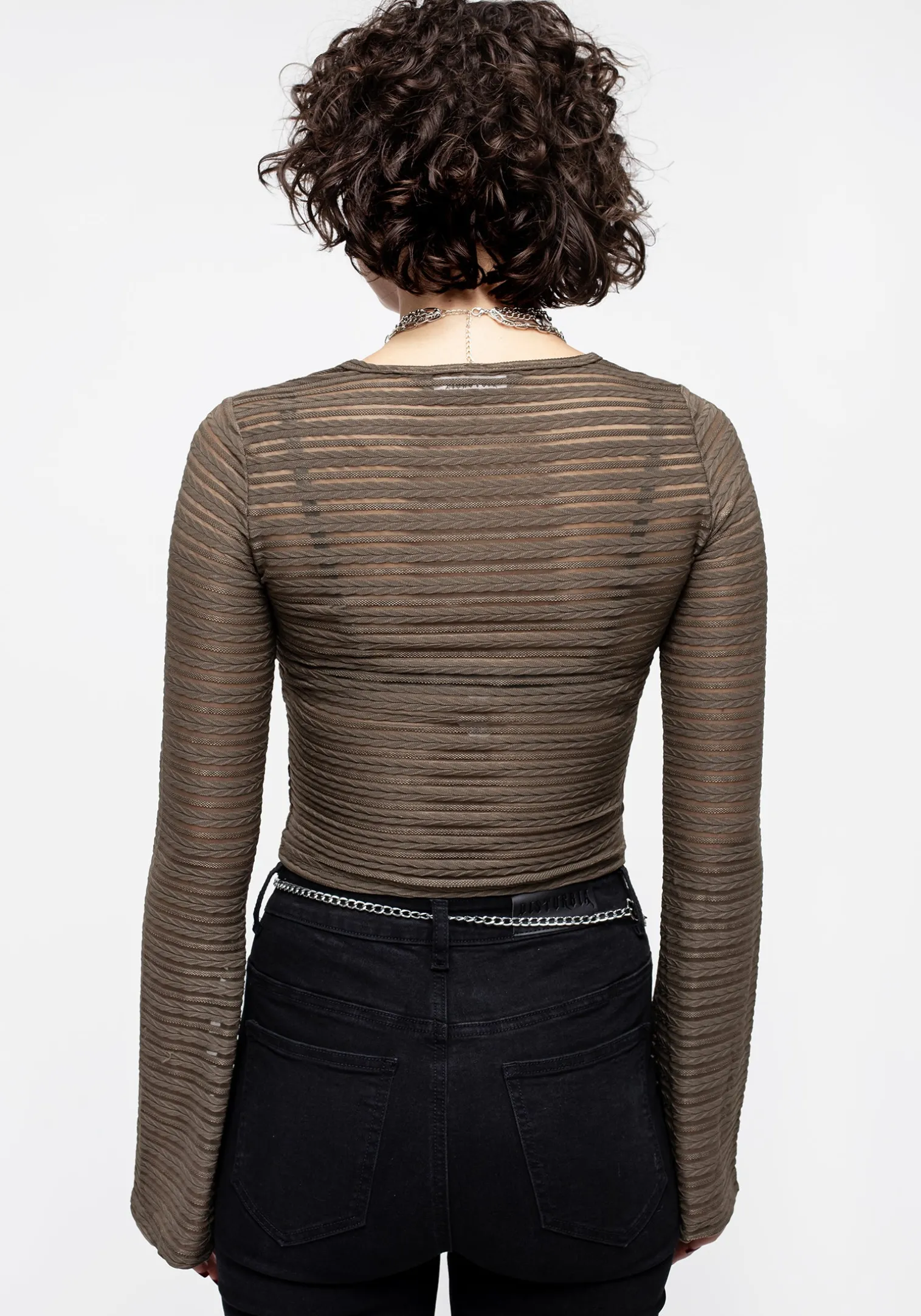 Habundia Flared Sleeve Crop Top - Moss Stone