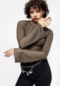 Habundia Flared Sleeve Crop Top - Moss Stone