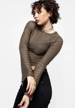 Habundia Flared Sleeve Crop Top - Moss Stone