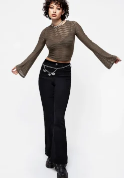 Habundia Flared Sleeve Crop Top - Moss Stone