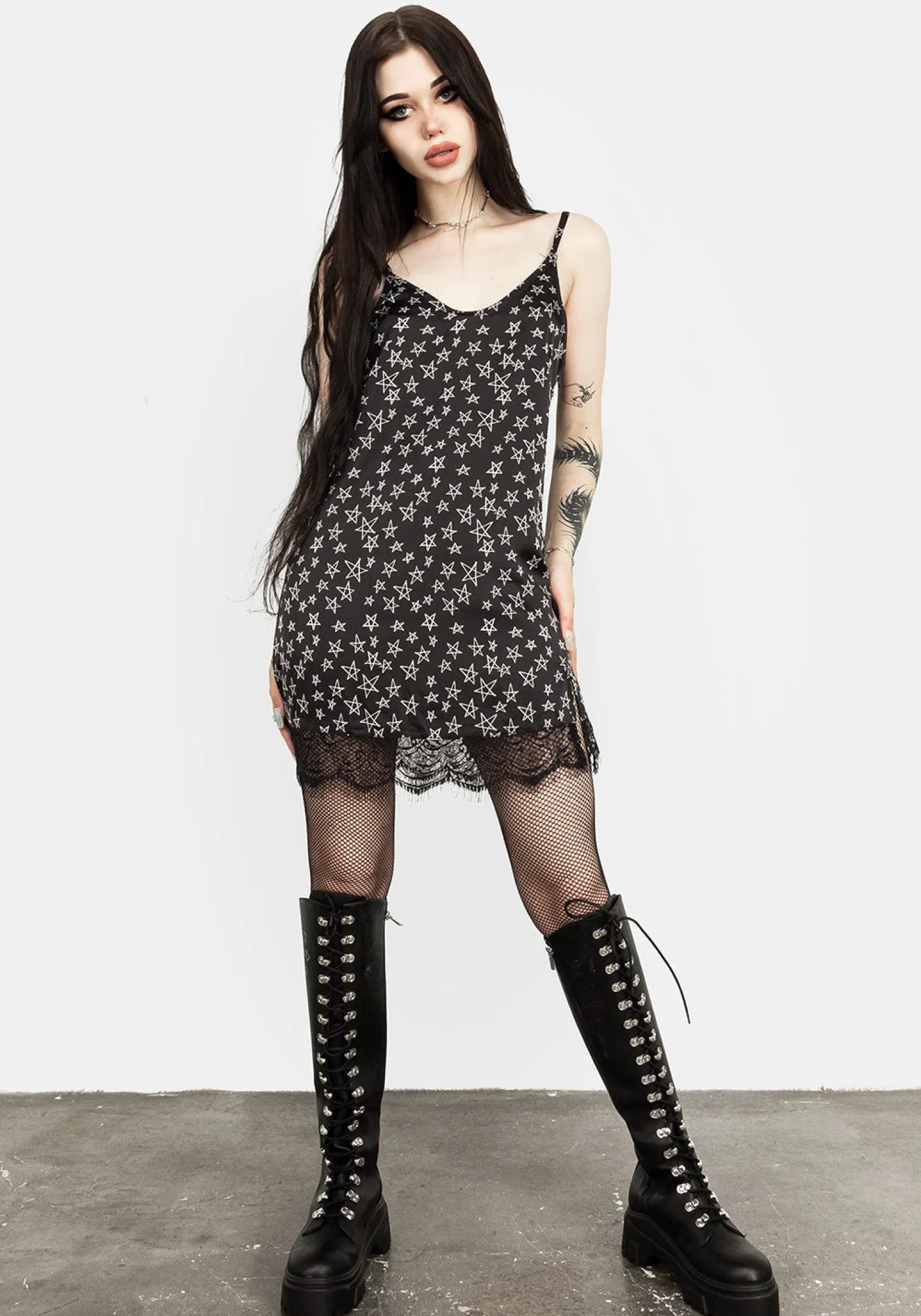 Hallow Lace Trim Slip Dress